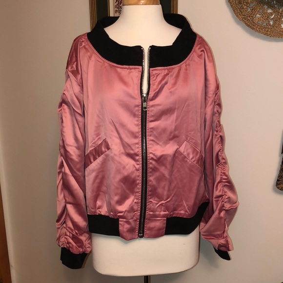 Hayden Jackets & Coats Dusty Rose Pink Satin Zip Up Jacket Nwt